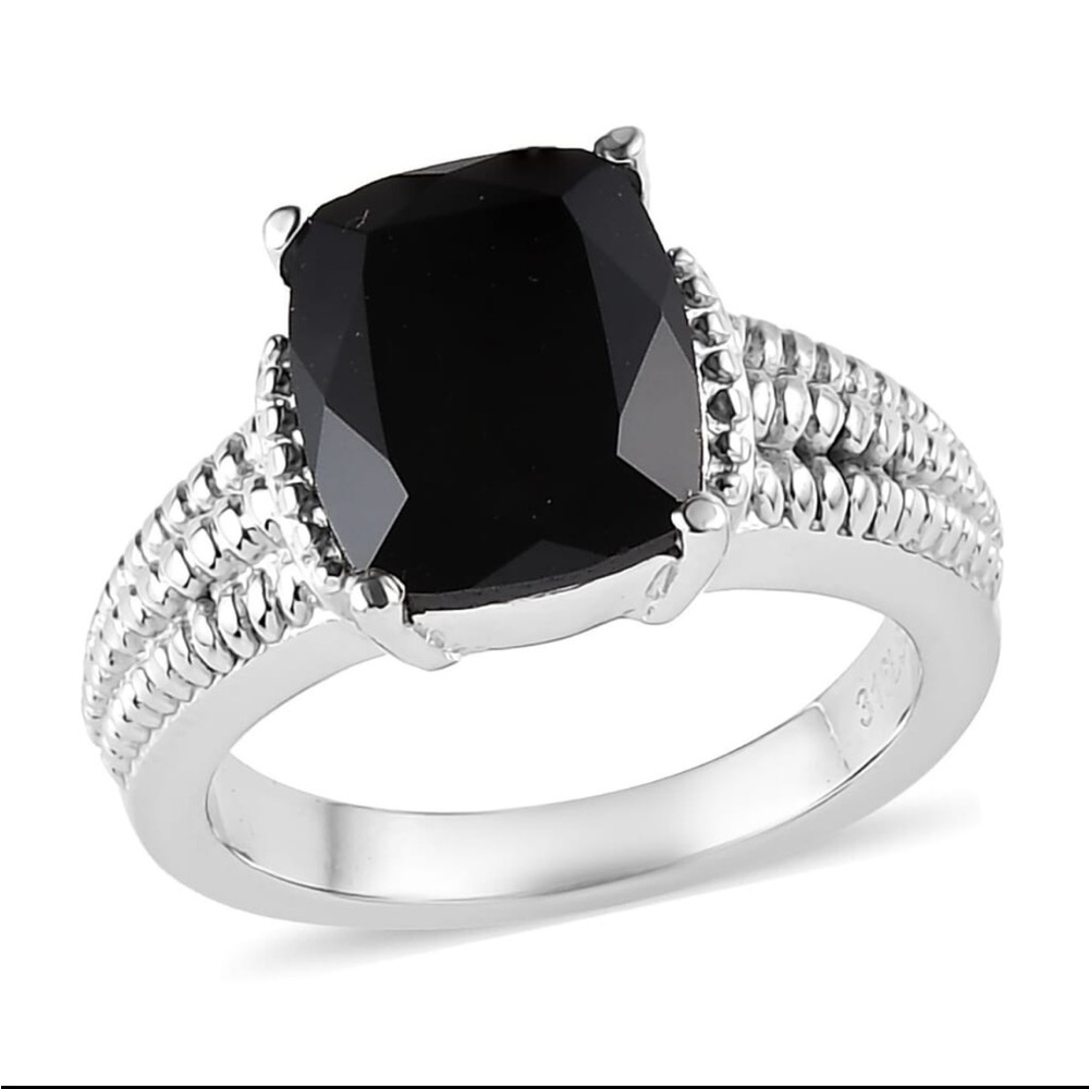 Thai Black Spinel Solitaire Ring in Stainless Steel 4.75 ctw size 8